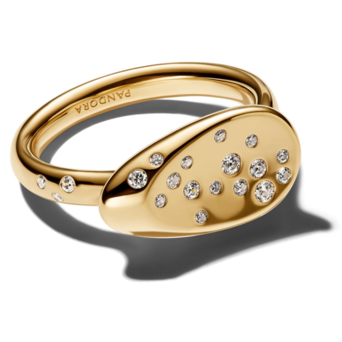 PANDORA - Anillo Sello Ovalado Pequeño Con Piedras Engastadas Pandora