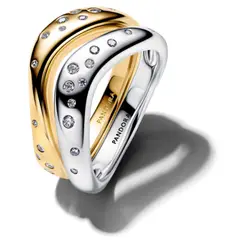 PANDORA - Anillos Apilables De Dos Tonos De Forma Orgánica