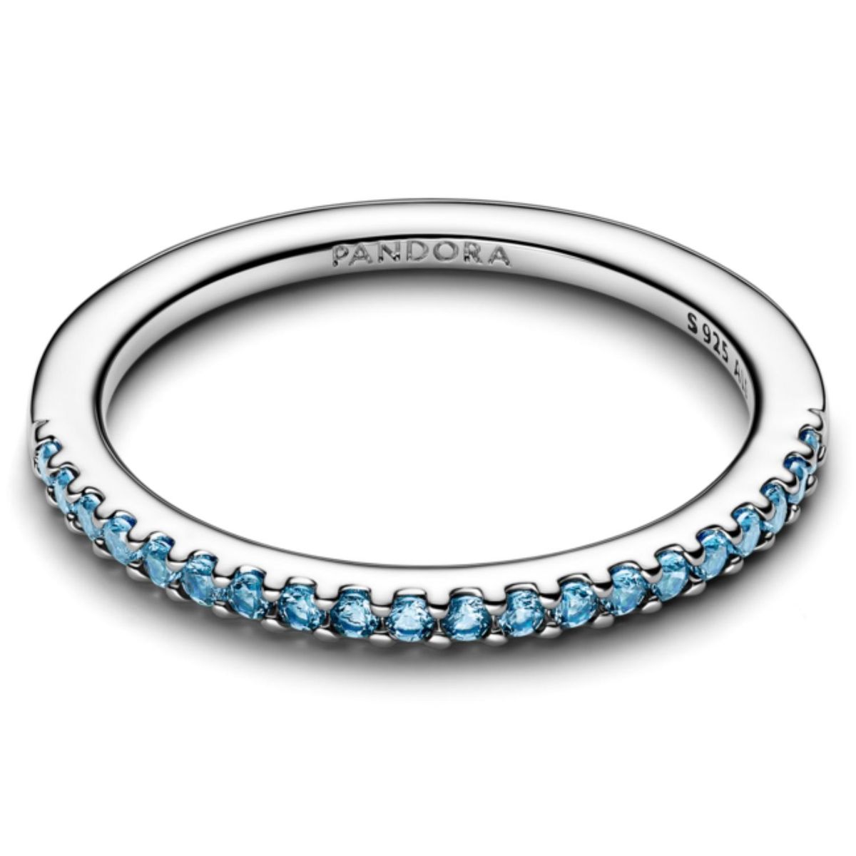 PANDORA - Anillo Eternidad Media Banda Aguamarina Resplandeciente Pandora