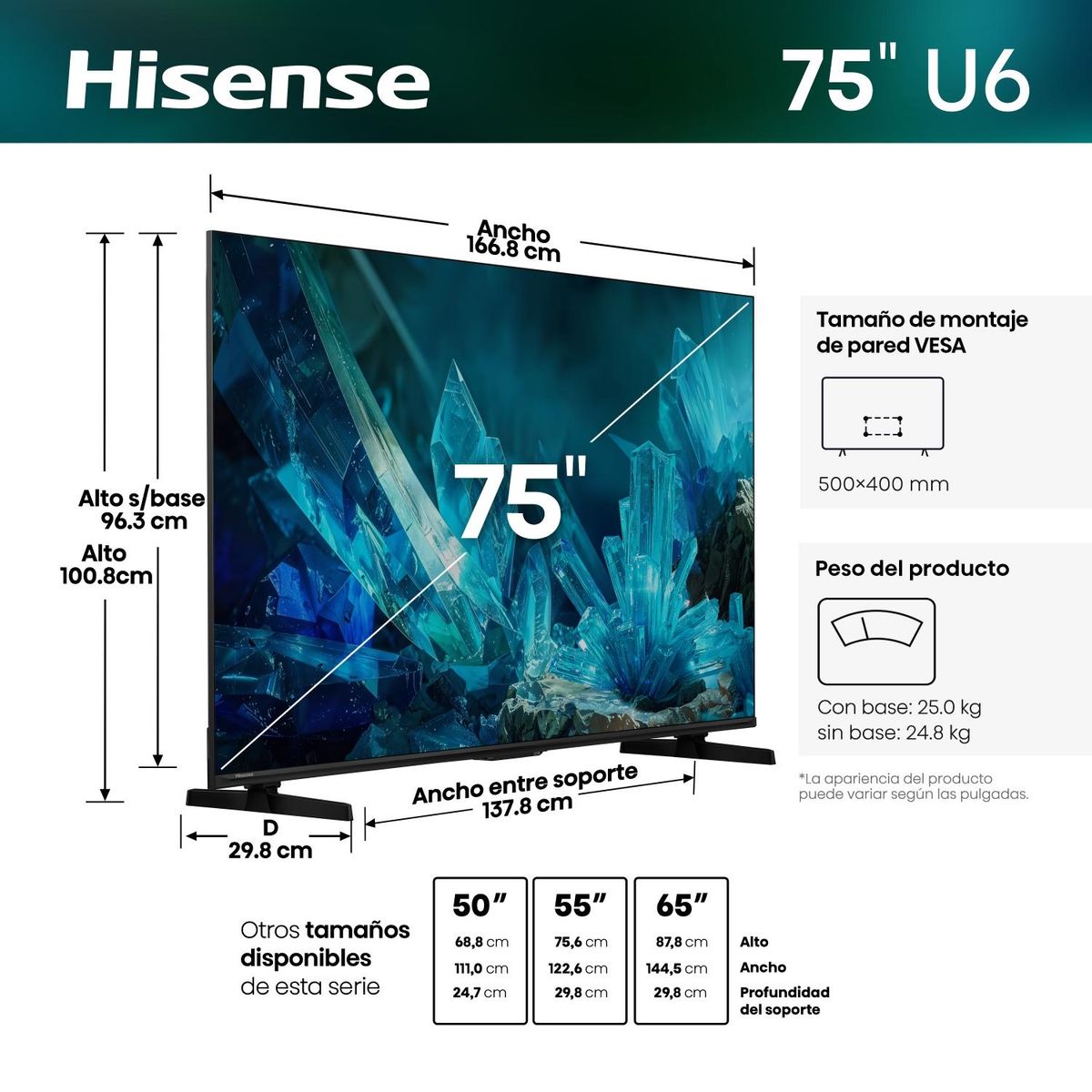 HISENSE - QLED Smart Tv 75" Mini Led U6ESV Hisense