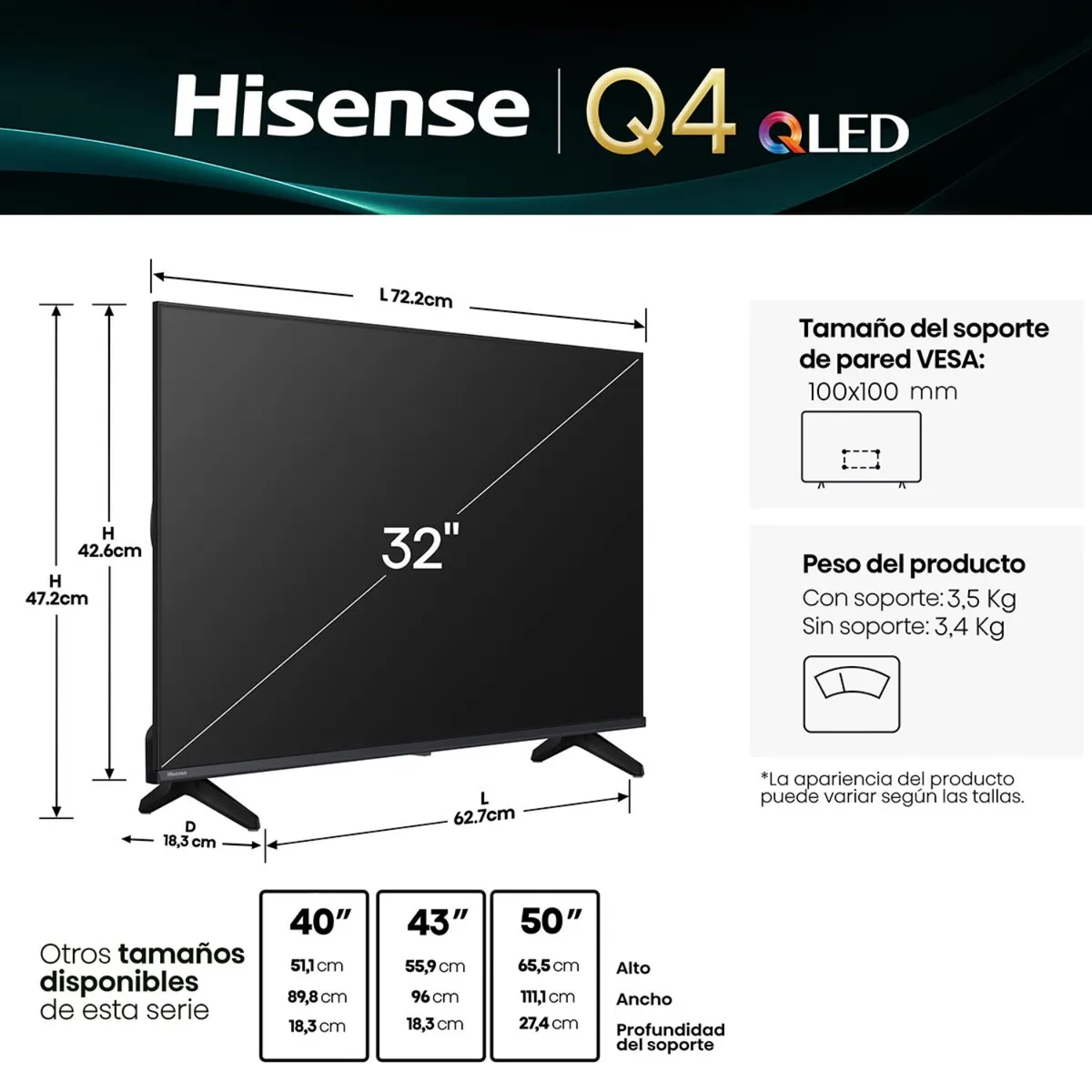 HISENSE - QLED Smart Tv 32" Q4SV HD Hisense