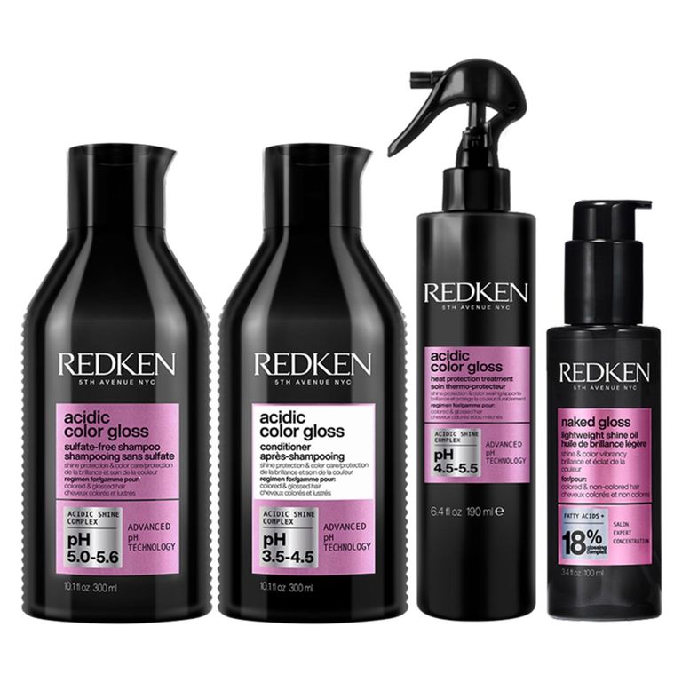 Set Brillo Intenso Cabello con Color Acidic Color Gloss Shampoo 300 ml + Acondicionador 300ml + Leave in 190ml + Aceite Naked Gloss 100ml