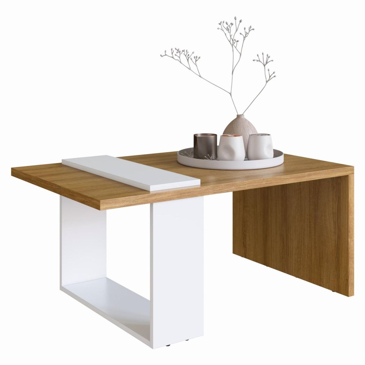 BE DESIGN - Mesa De Centro Nórdica Boho Miel Blanco Be Design