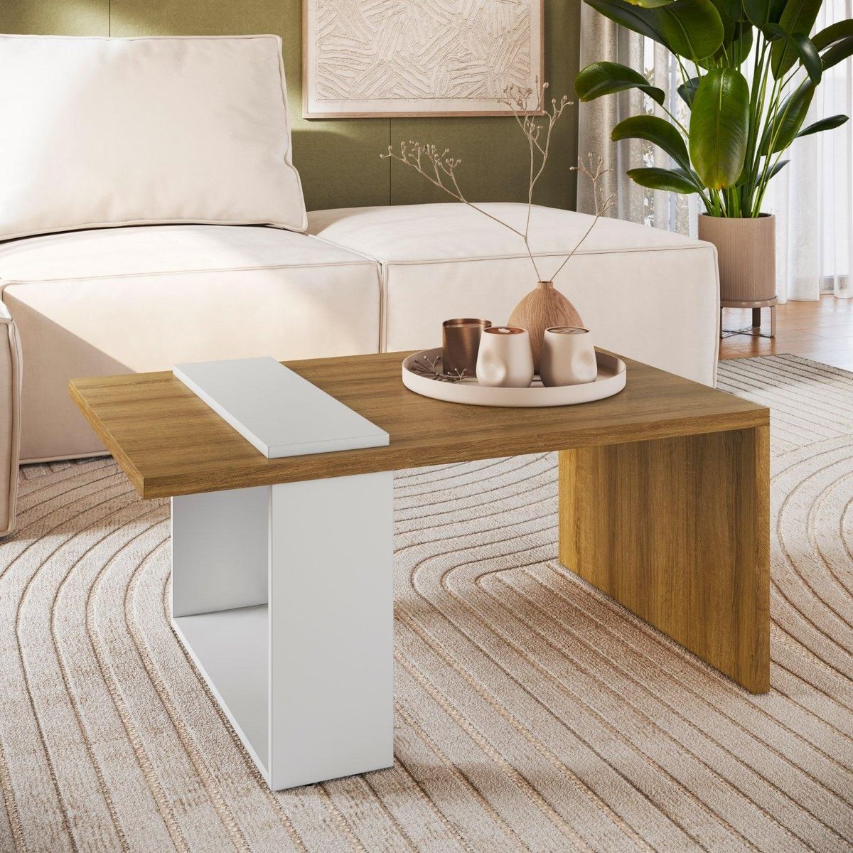 BE DESIGN - Mesa De Centro Nórdica Boho Miel Blanco Be Design