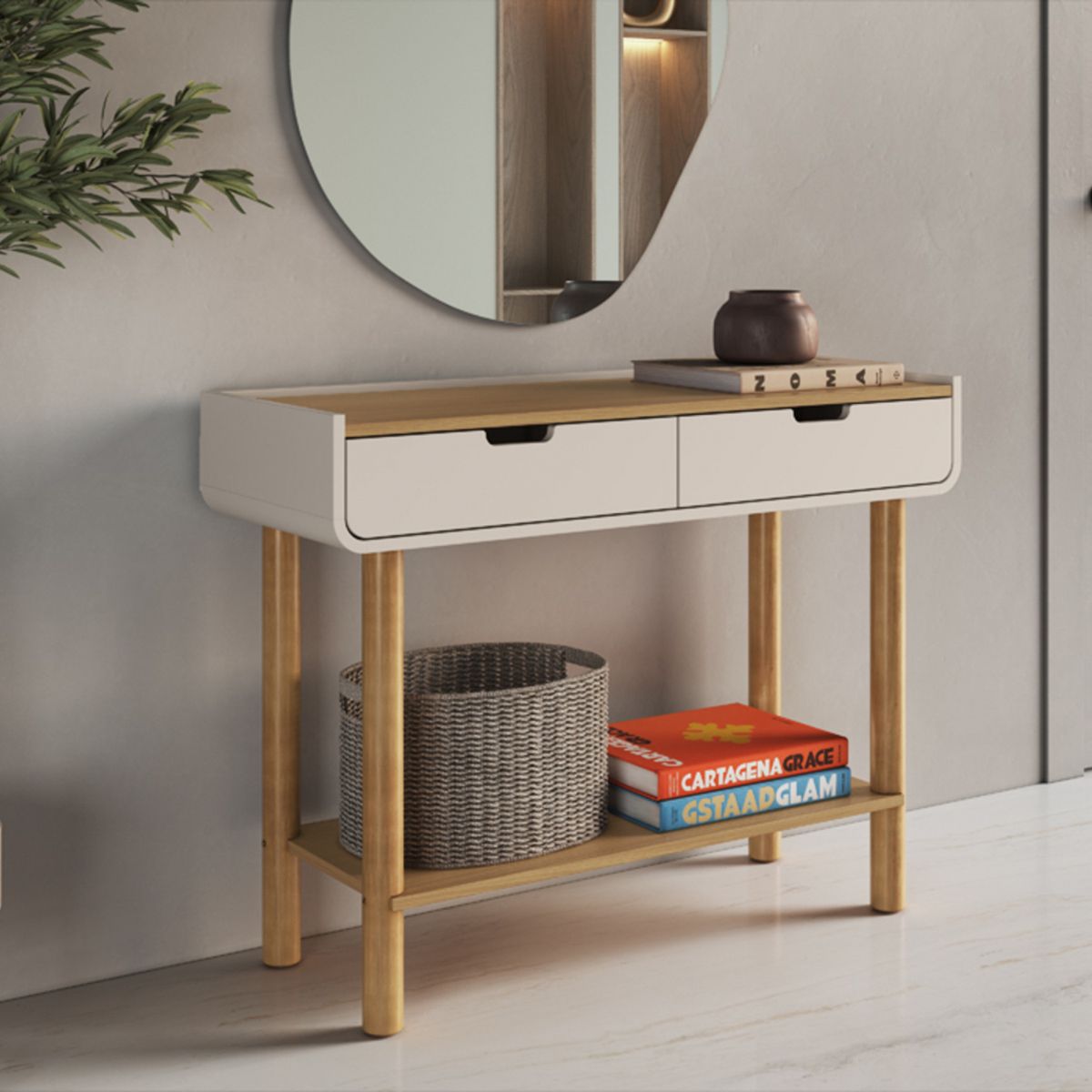 DECOCASA - Arrimo 2 Cajones Aura 28104 Off White Decocasa