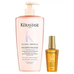 KERASTASE - Set Anti-Frizz Shampoo 500ml + Aceite 50ml para Cabello con Tendencia al Frizz Shampoo Gloss Absolu + Elixir