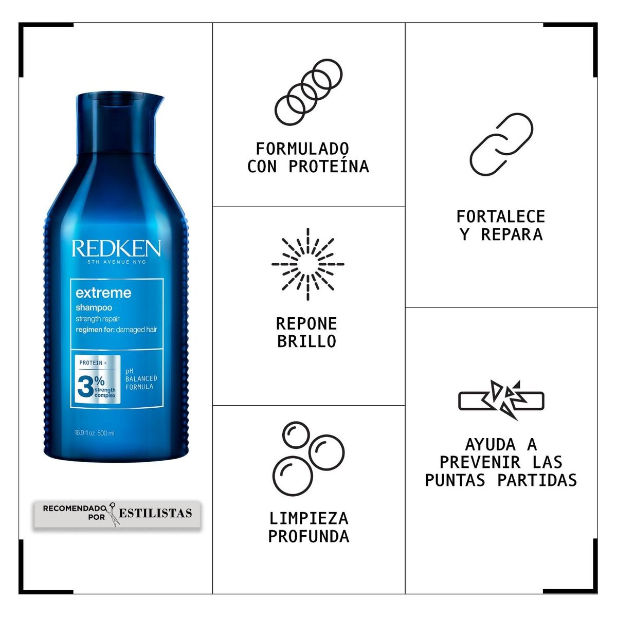REDKEN - Set XL Reparacion Cabello Dañado Extreme Shampoo 500ml + Acondicionador 500ml Redken