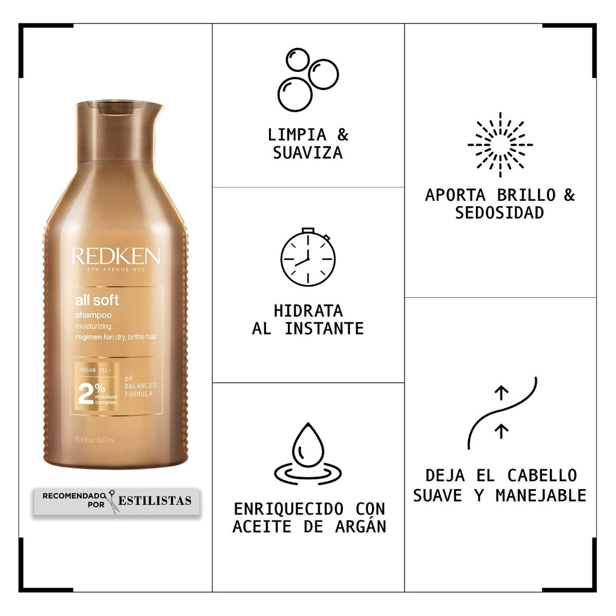 REDKEN - Set XL Hidratante Cabello Seco Shampoo All Soft 500ml + Acondicionador All Soft 500ml Redken