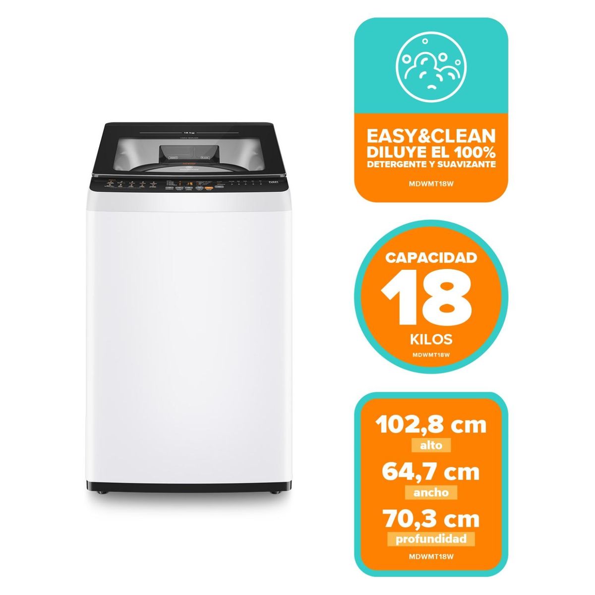 MADEMSA - Lavadora Carga Superior MDWMT18W Mademsa