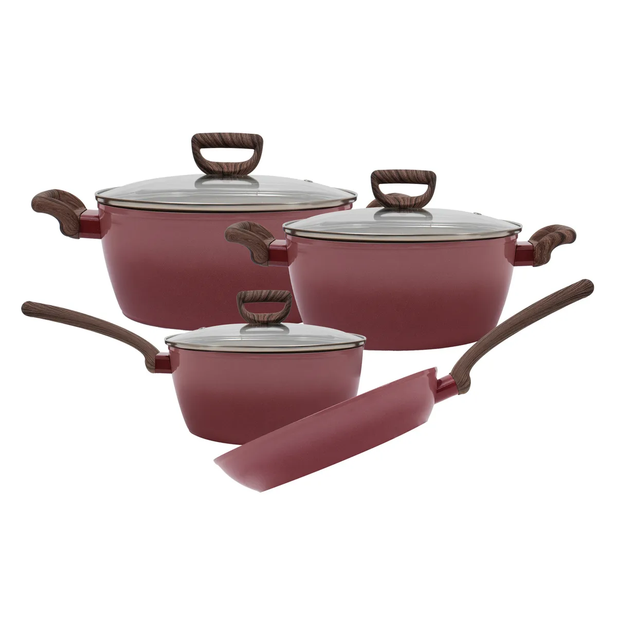ILKO - Batería de Cocina Antiadherente Granito 7 Piezas Degradé Cherry Ilko