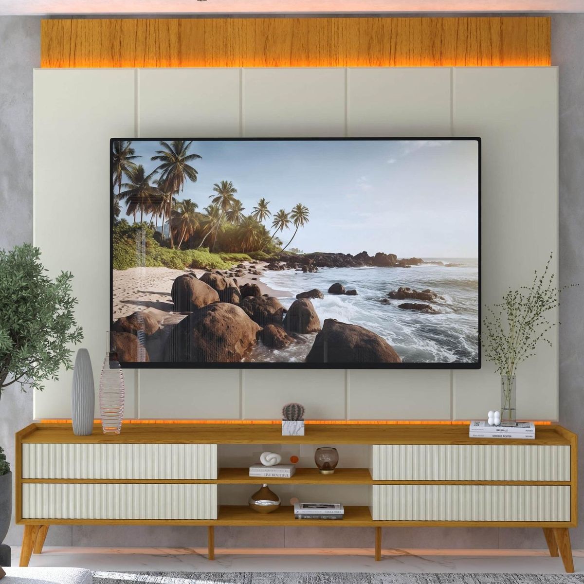 DECOCASA - Rack + Panel Magnifico Led 2.2 Natural/Off White Decocasa