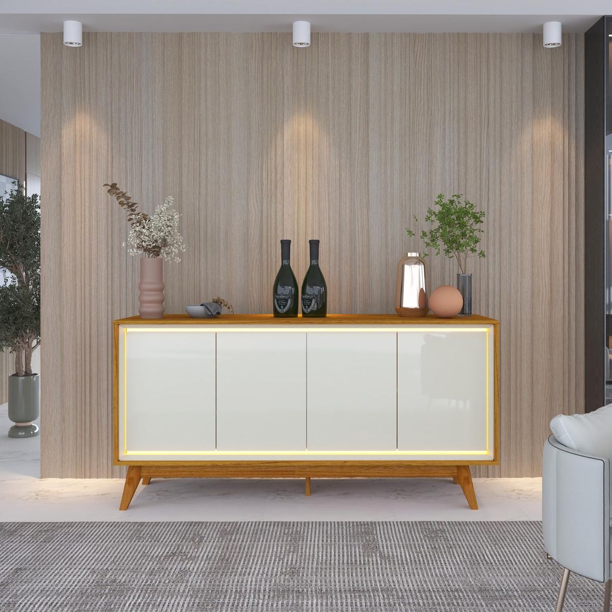 DECOCASA - Buffet 4P Requinte 1.6 Con Luces Led Natural/Ow Decocasa