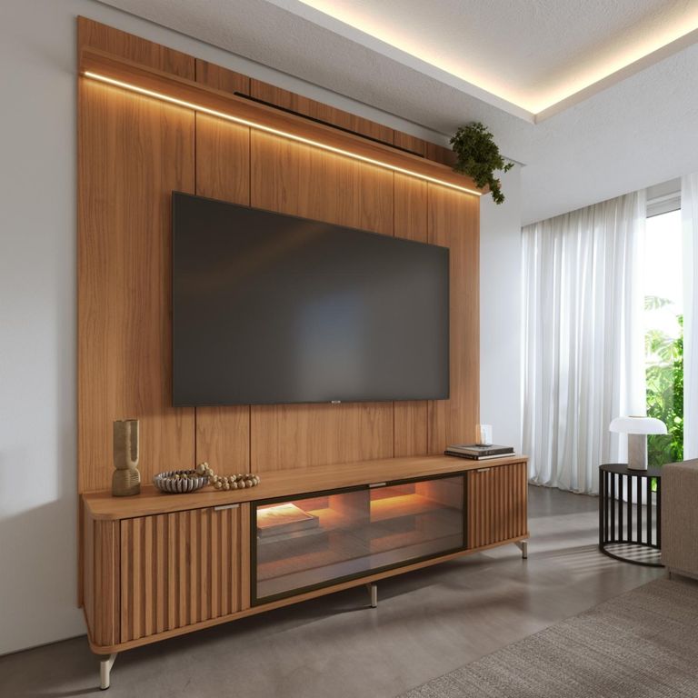 DECOCASA Rack 2.1 + Panel 2.2 Neon Float Led Canela