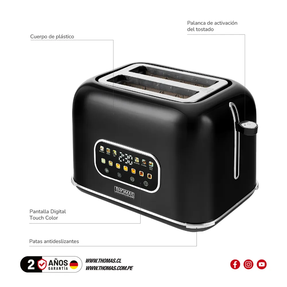 Thomas TH-139DC Touch Digital Pro 2 Rebanadas Negro, foto 6