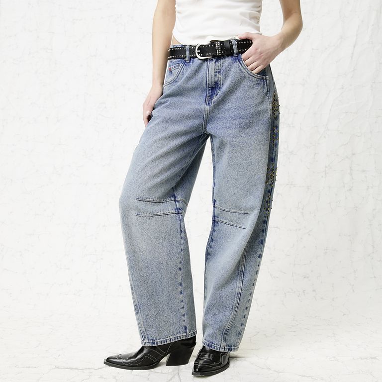 Jeans Tachas Tiro Medio Mujer