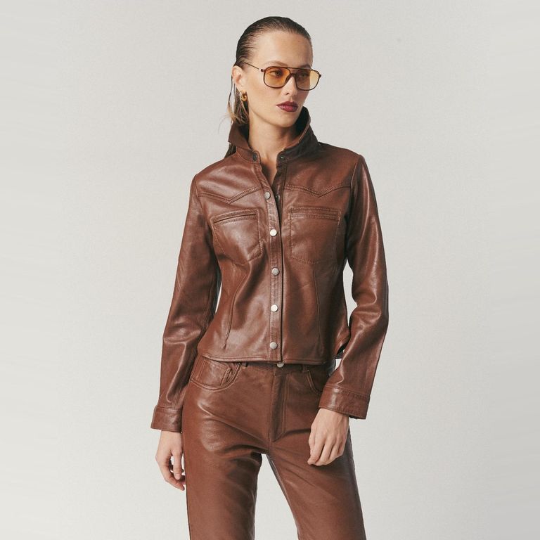 Camisa Camel 100% Cuero Mujer