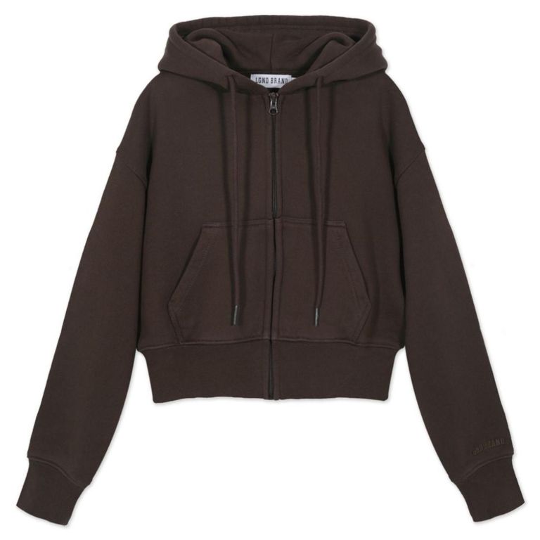 Polerón Corto Coffee Zipper Hoodie Mujer