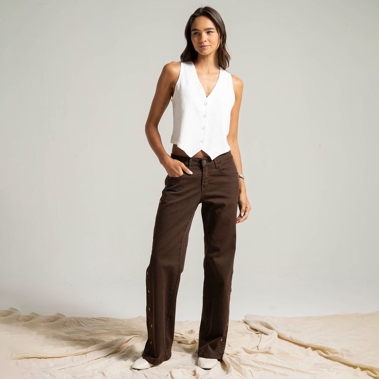Jeans Tiro Bajo Recto Zenda Chocolate Mujer