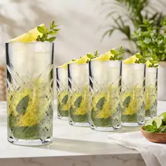 BASEMENT HOME - Set 6 Vasos Altos 480 ml Vidrio Tallados