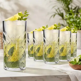 BASEMENT HOME - Set 6 Vasos Altos 480 ml Vidrio Tallados