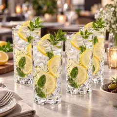 BASEMENT HOME - Set 6 Vasos Altos 480 ml Vidrio Tallados