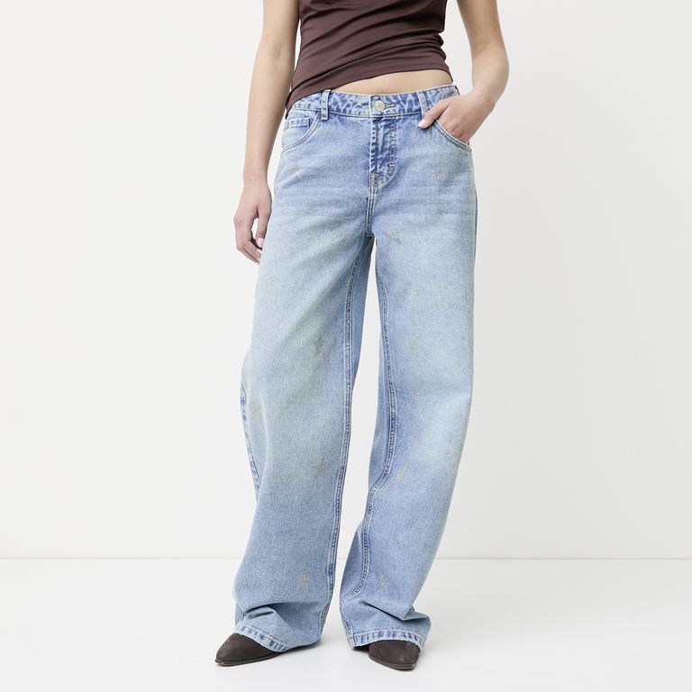 Jeans Estrellas Wide Leg Tiro Medio Mujer