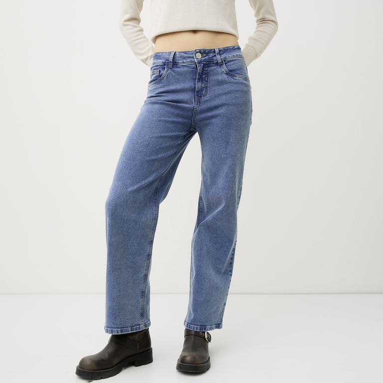 Jeans Straight Tiro Medio Mujer