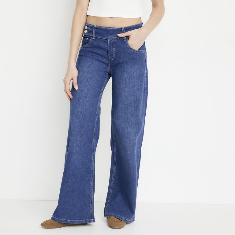 Jeans Wide Leg Tiro Medio Mujer