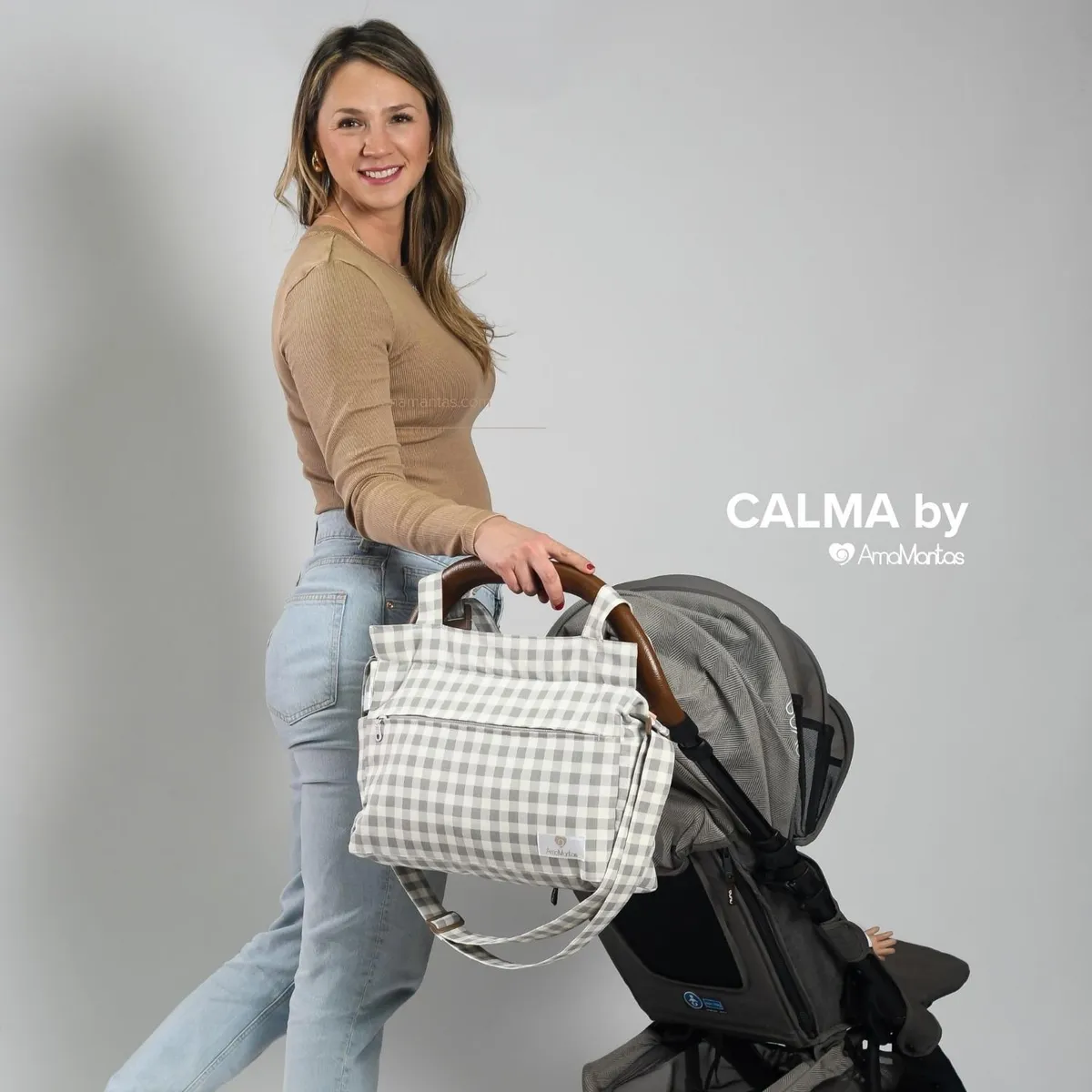 AMAMANTAS - Bolso Pañalero XL Vichy Gris Amamantas