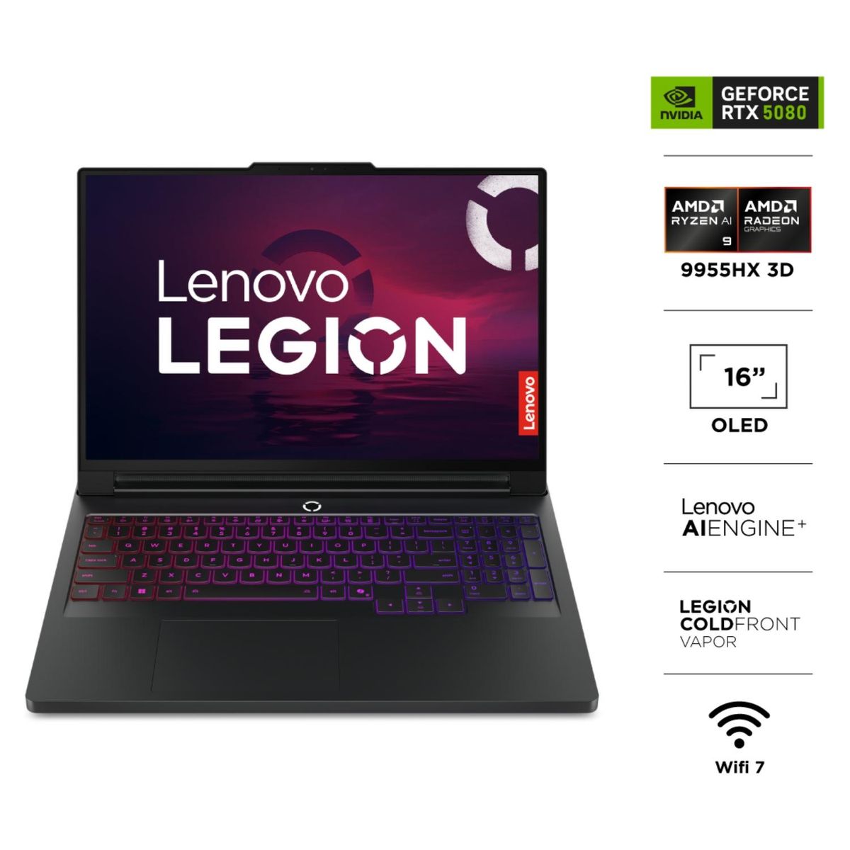 LENOVO - Notebook Gamer Legion Pro 7 AMD Ryzen 9 9955HX3D 32GB RAM 1TB SSD 16" WQXGA 240HZ OLED RTX 5080 16GB Eclipse Black Lenovo