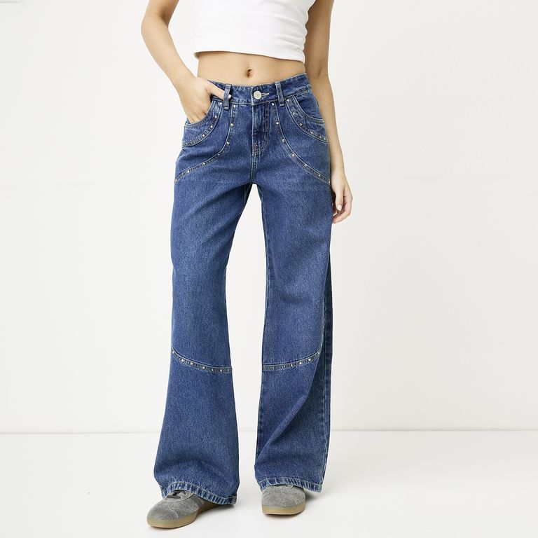 Jeans Straight Tiro Medio Mujer