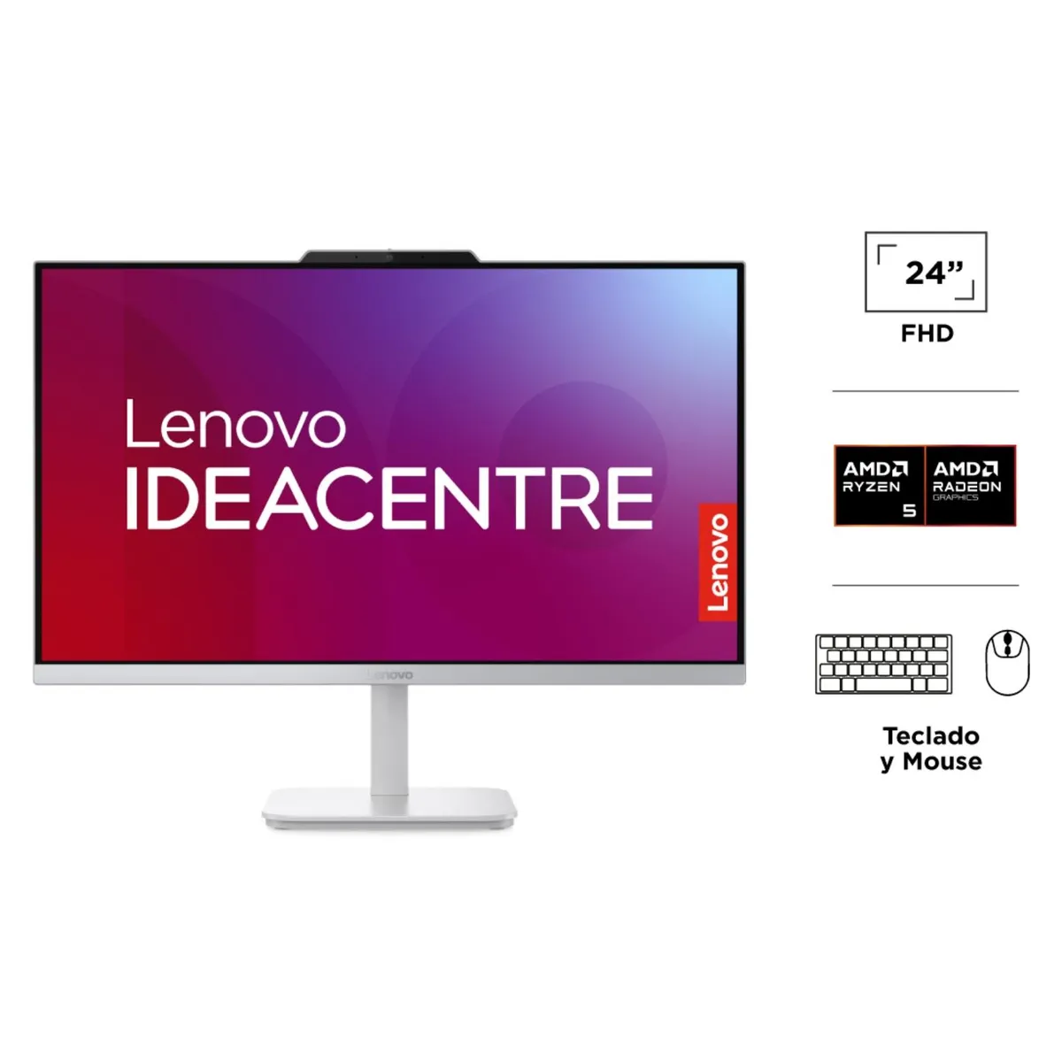 LENOVO - All in One AMD Ryzen 5 8GB 512GB SSD 24" FHD Lenovo + Teclado y Mouse Gris