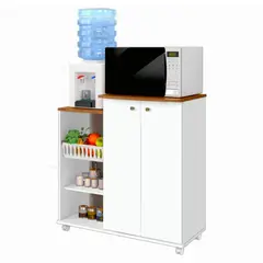 BE DESIGN - Mueble Auxiliar de Cocina con Ruedas Blanco Natura 87x87x42.3 Cm MDP