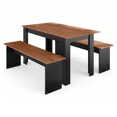 BE DESIGN - Juego De Comedor Diario 2 Banquetas Canela Negro 75.2x135x75 Cm MDP
