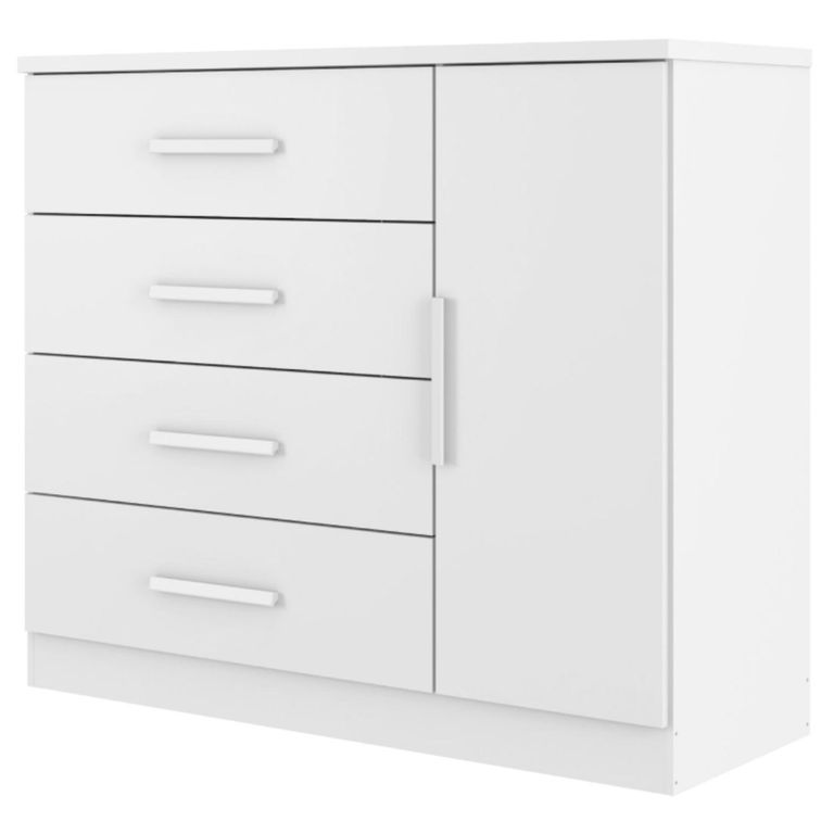 Cómoda Cajonera Blanca 1 Puerta 98.7x114.6x43.8 Cm MDP 4 Cajones