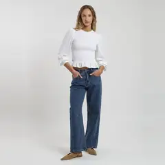 FROENS - Blusa Manga Larga Bee Blanco Mujer