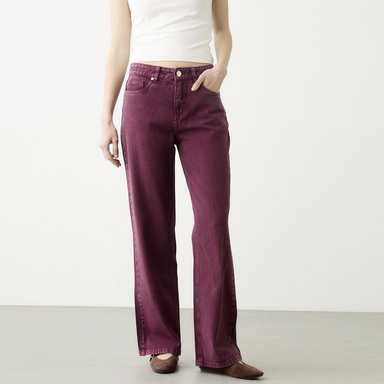 Jeans Straight Tiro Medio Mujer