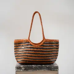 LEATHER BAGS - Cartera Tote Mix Mujer Cuero Café