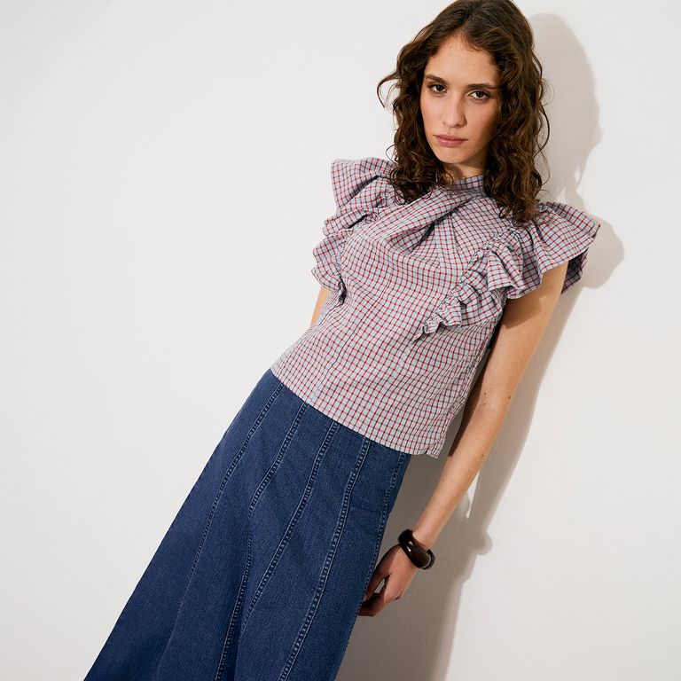 Blusa Cuadros Vuelos Mujer