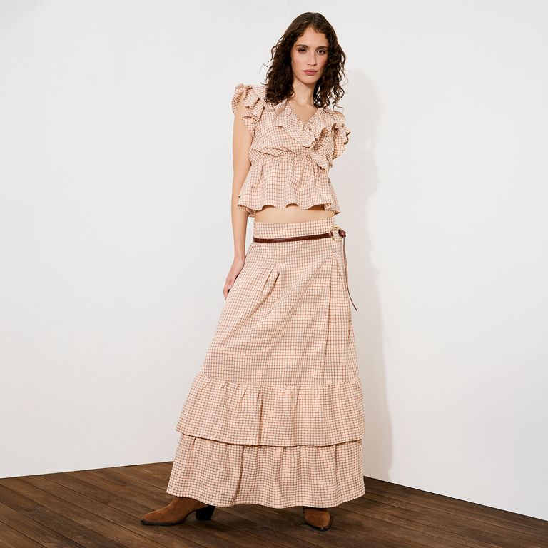 Blusa Cuadros Vuelos Mujer