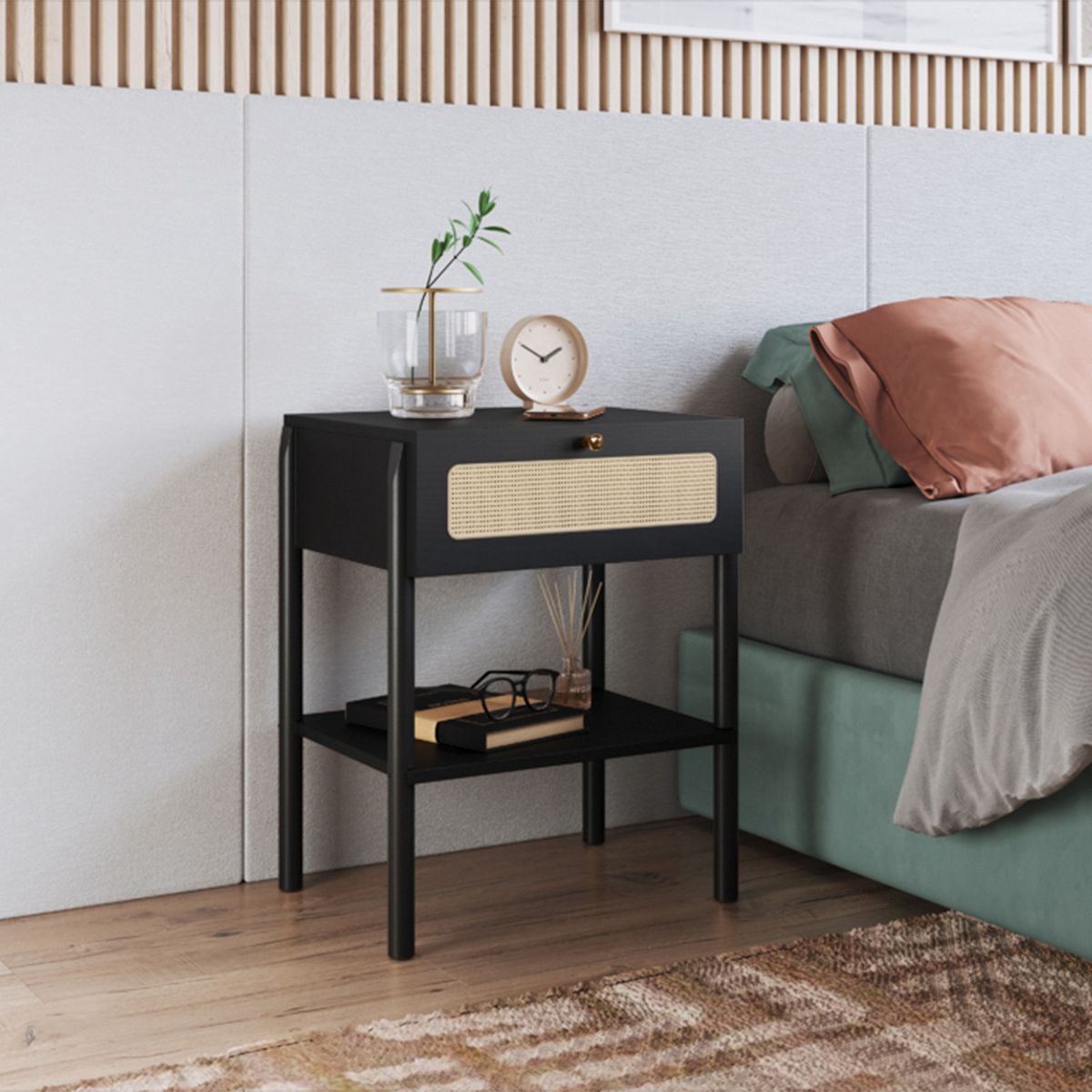 DECOCASA - Velador 27932 1C Ratan Negro Decocasa