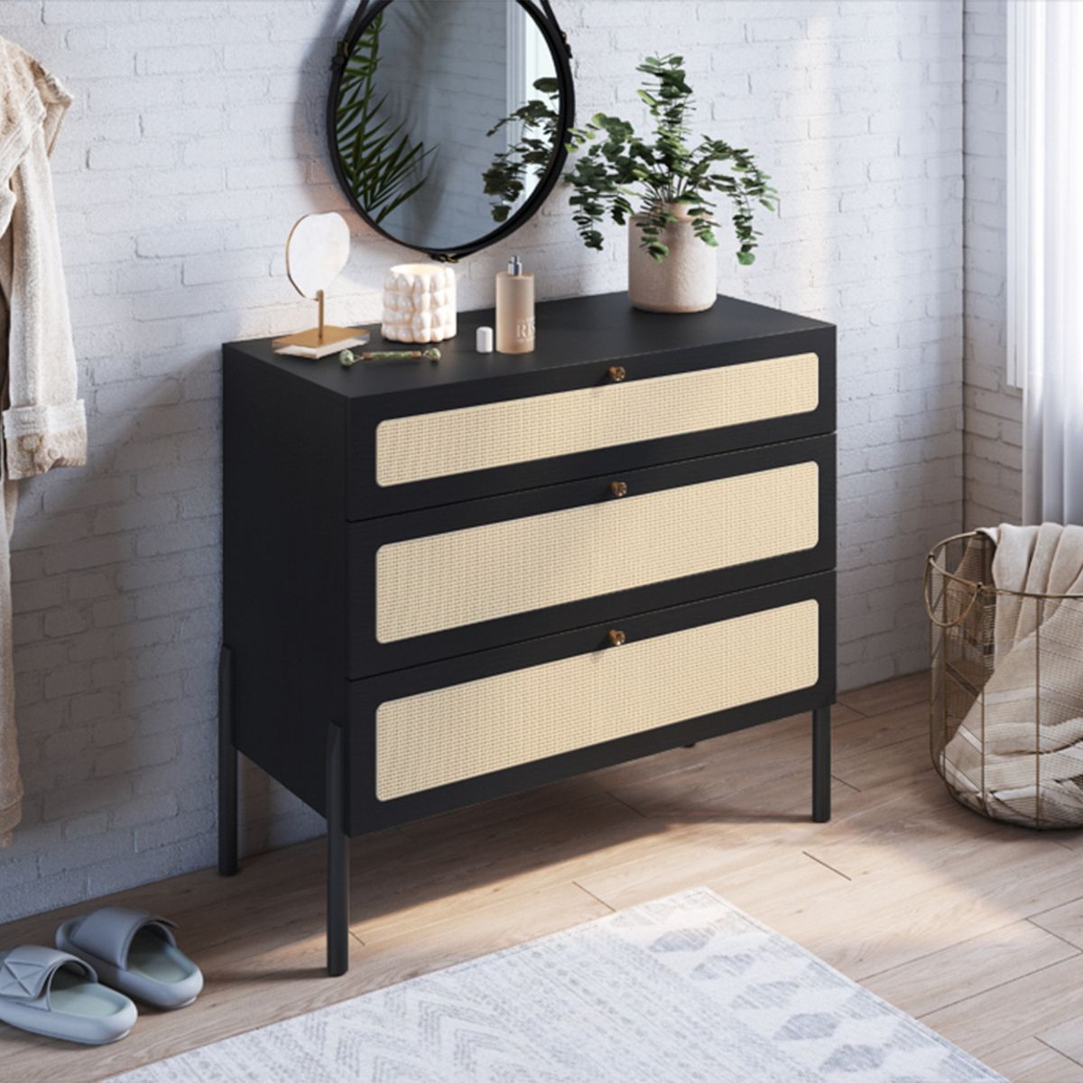 DECOCASA - Comoda 27934 Ratan Negro Decocasa