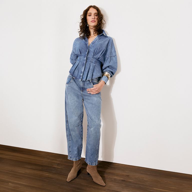 Jeans Barrel Tiro Medio Mujer