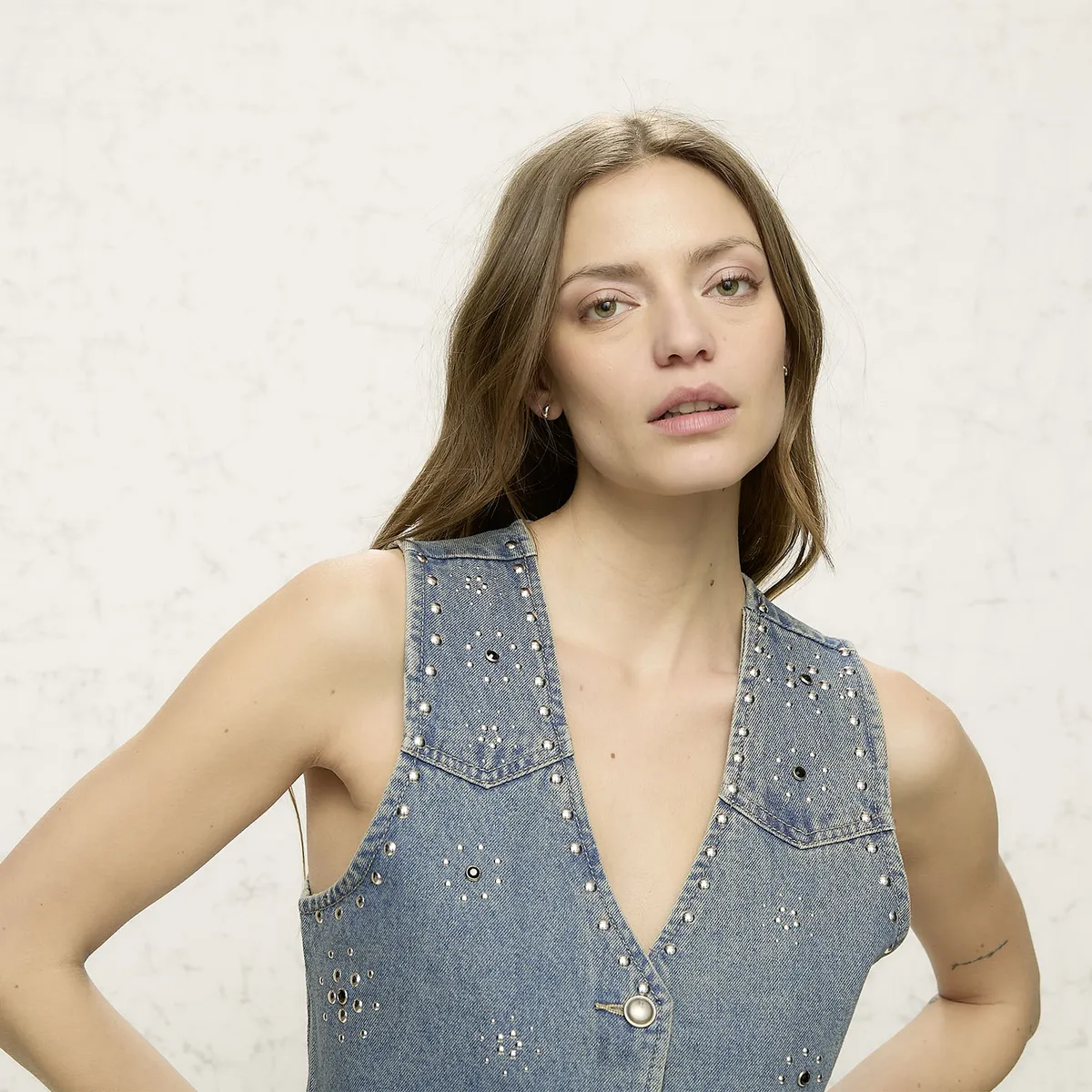 AMERICANINO - Vest Denim Tachas Mujer Americanino