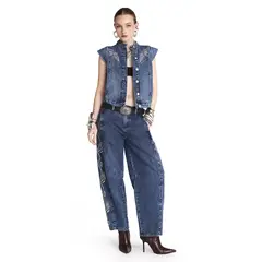 AMERICANINO - Jeans Baggy Tiro Medio con Bordados Mujer