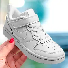 NIKE - Court Borough Low 2 Zapatilla Urbana Niño Cuero Blanco (26.5 a 34)