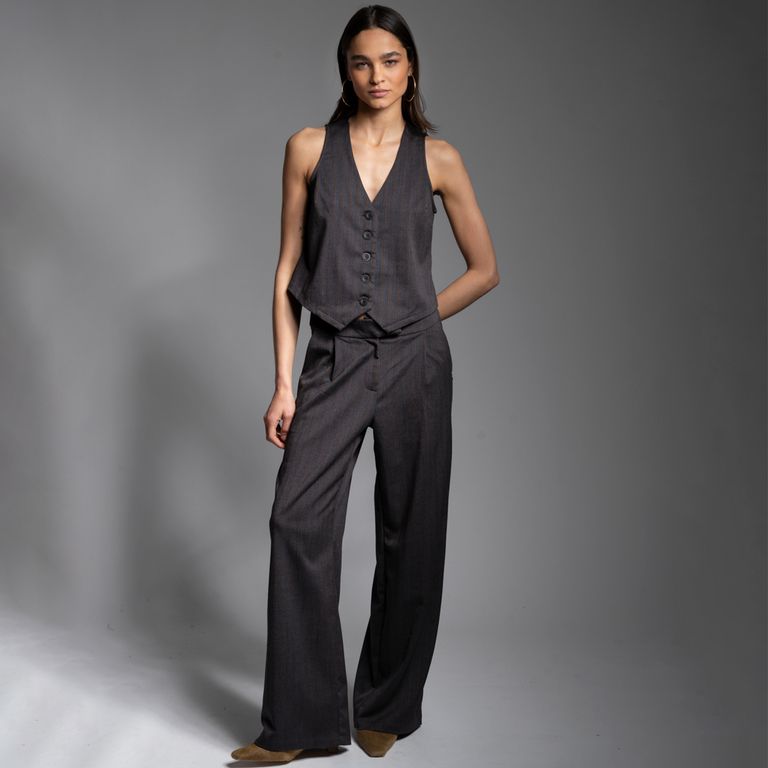 Pantalón Tiro Medio Recto Rai Gris Mujer