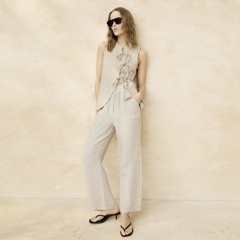 Pantalón Lino Italia Mujer Con Lazo
