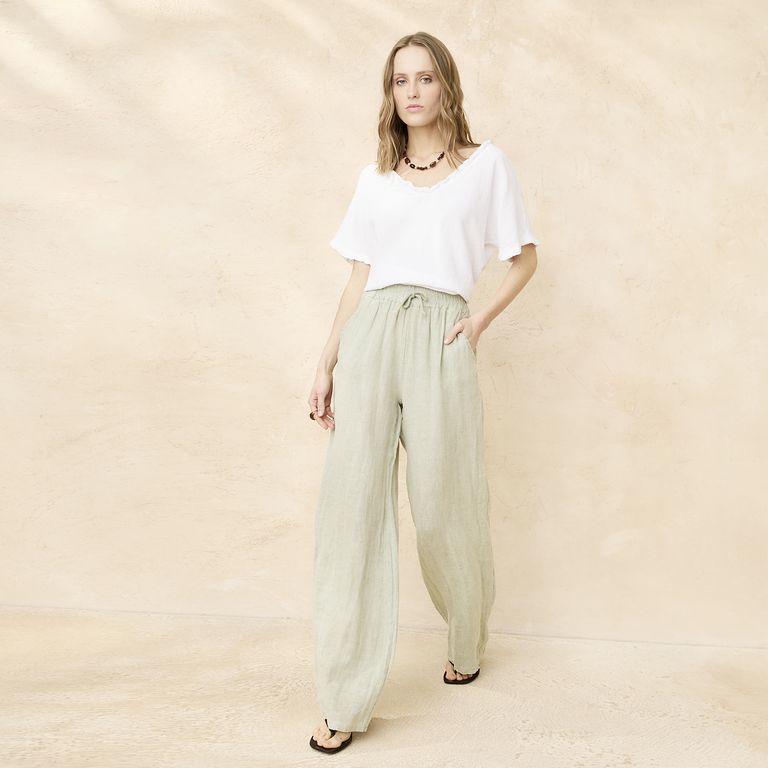 Pantalón Fluido Lino Italia Mujer