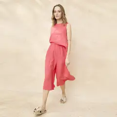 BASEMENT - Pantalón Culotte Lino Italia Mujer